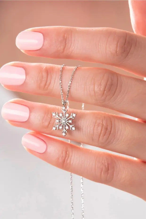 925 Sterling Silver Snowflake Necklace with White Stone