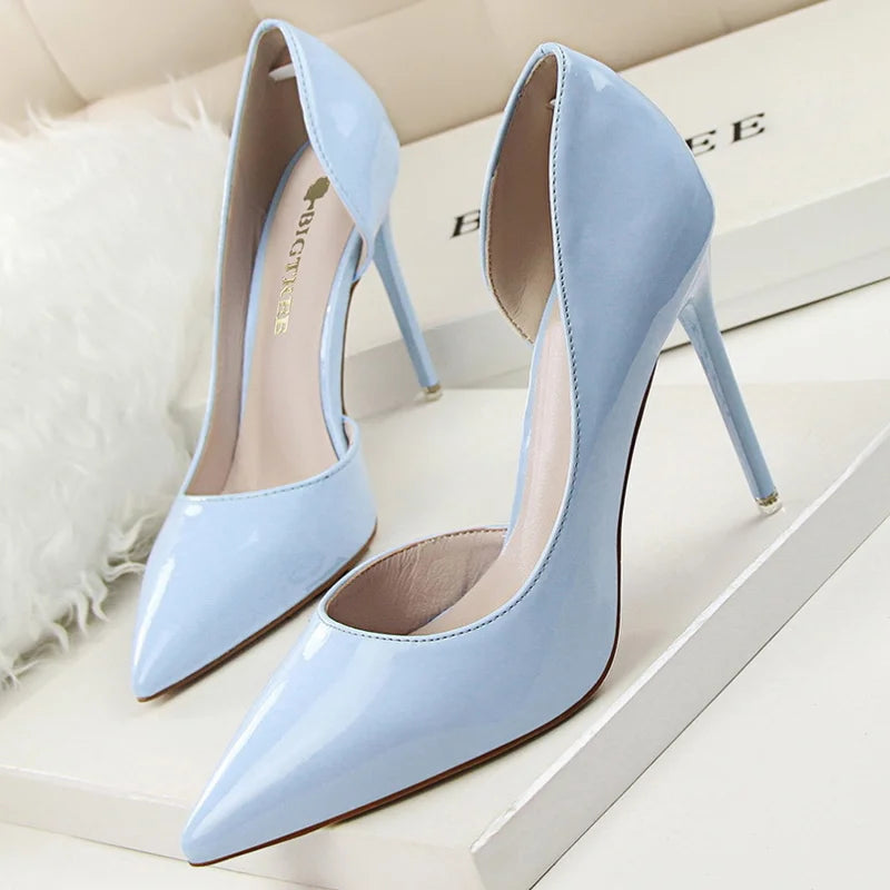 Candy Color Thin High Heels Pumps Shoes Woman Side Empty Stilettos Women Heels Shoes Party Office Wedding Shoes for Lady WSH4117