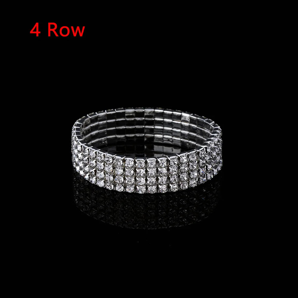 1 Pcs Shiny Bracelet for Women Crystal Rhinestone Stretch Bracelet Bangle Wristband Elastic Wedding Bridal Jewelry
