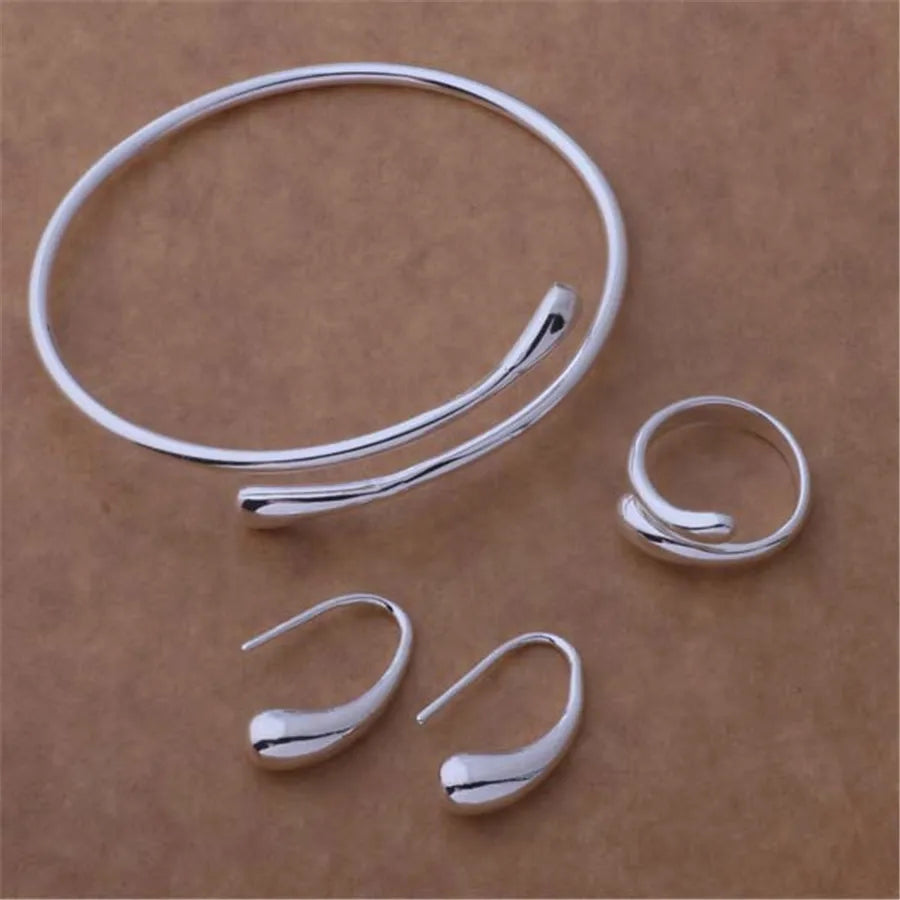 high quality 925 Silver Plated jewelry refined noble women wedding party bracelet rings earrings Jewelry Set