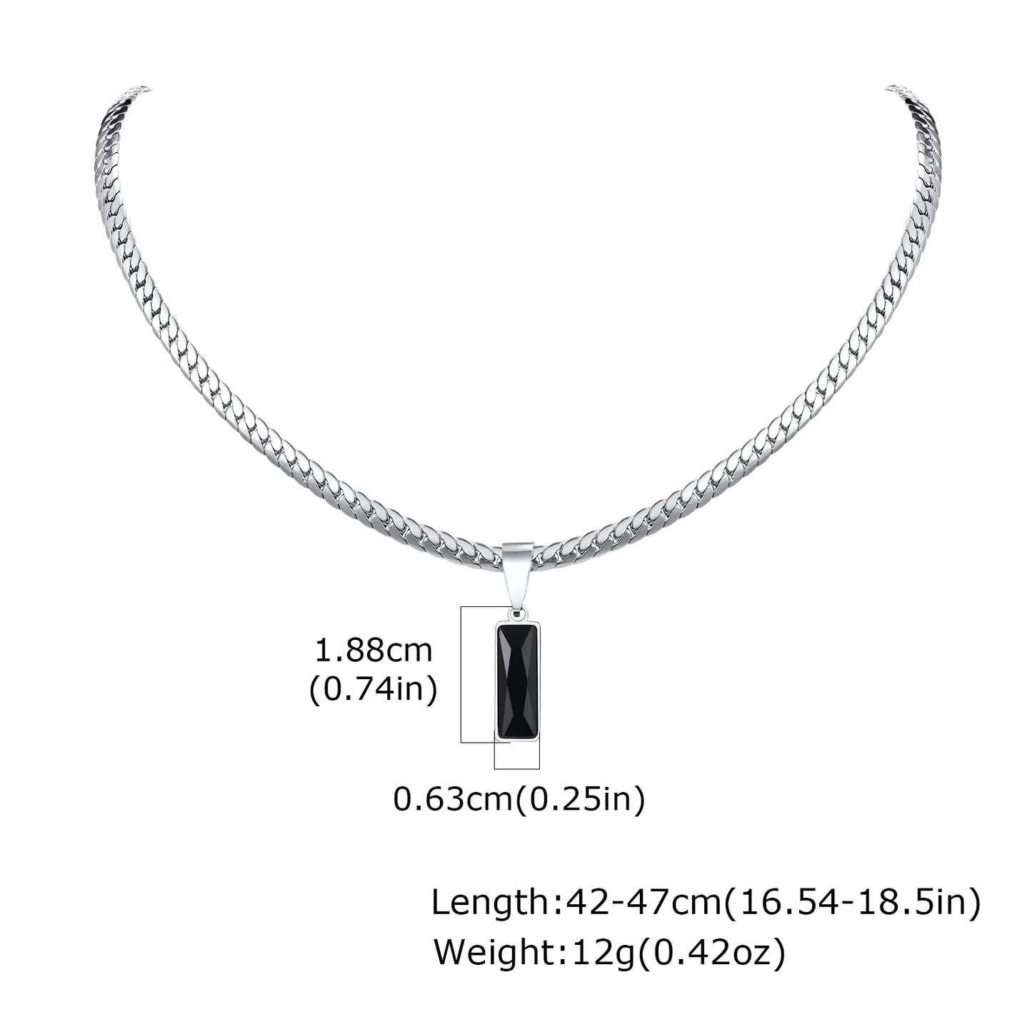 Stylish Mens Geometric Stone Pendent Necklaces,Stainless Steel Flat Cuban Chain Collars,Hip Hop Jewelry Gifts for Him Boys