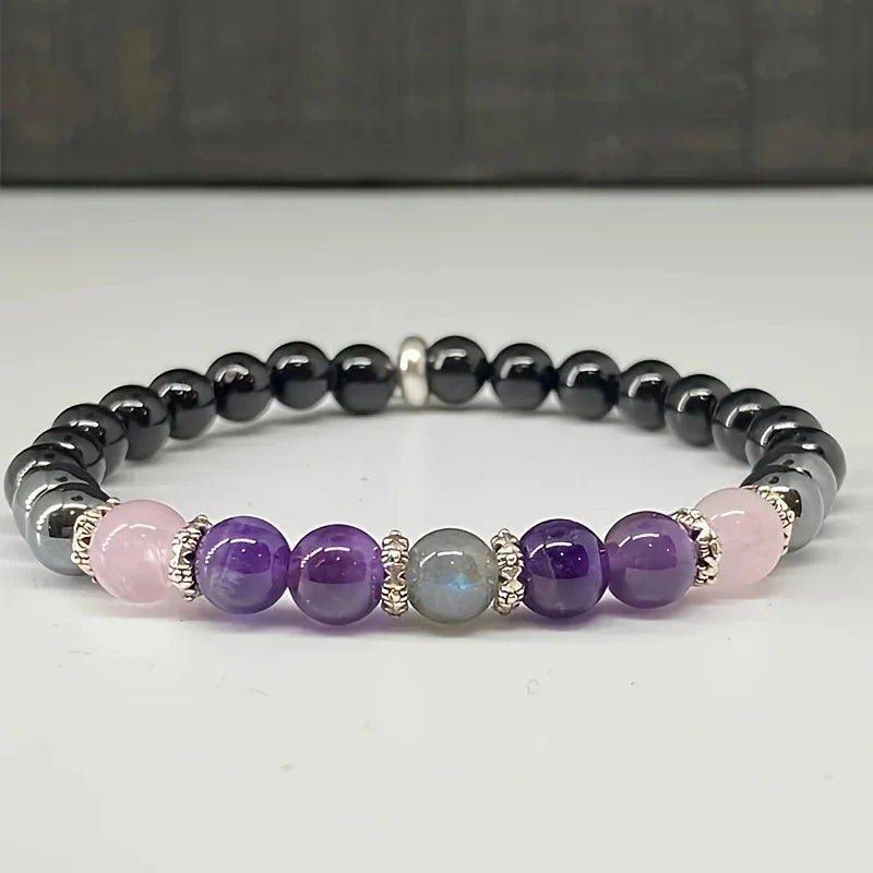1PC/Empath Protection Bracelet Black Tourmaline Hematite Rose Quartz Amethyst and Labradorite Boho Stress Relief Jewelry Gift