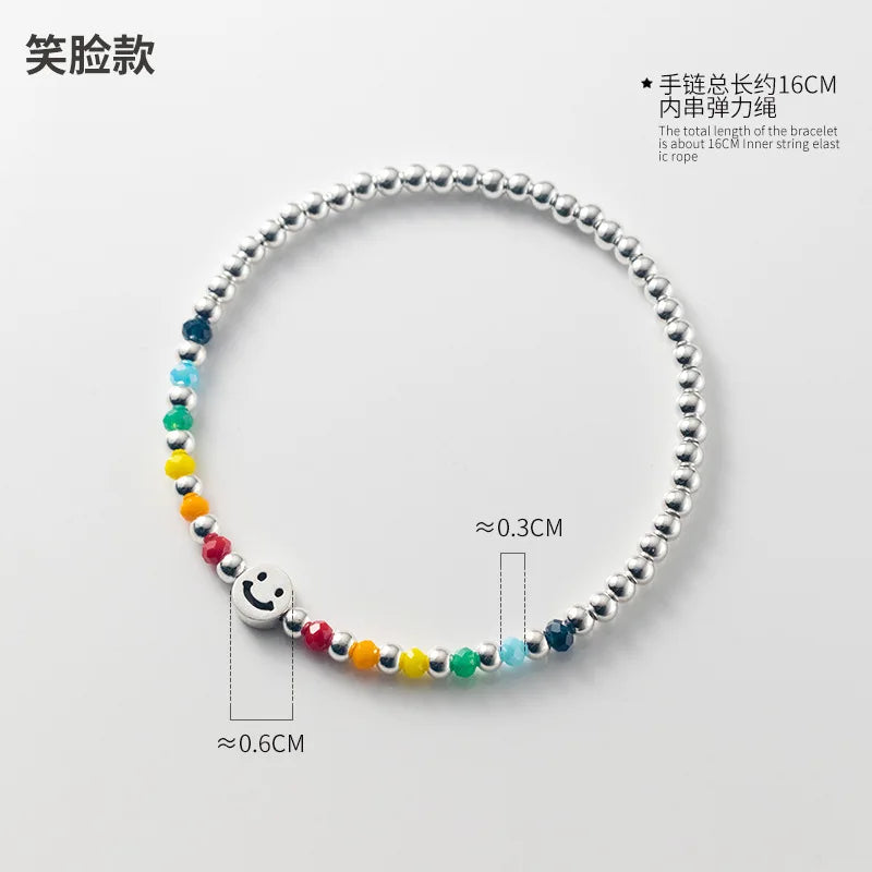 925 Sterling Silver Bracelet Wholesale Colored Hand Beads Smiling Face Rainbow Cloud Love Little Bear Beads Handicraft Gift
