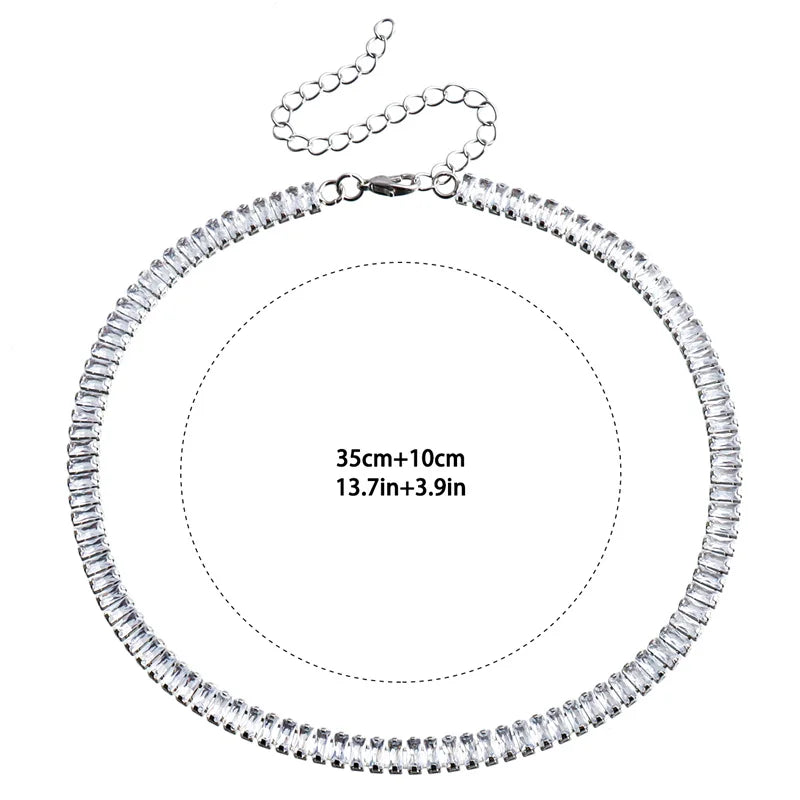 Beautiful Women's Crystal Necklace; Shiny Zircon Square Choker, Great Bridal Gift.