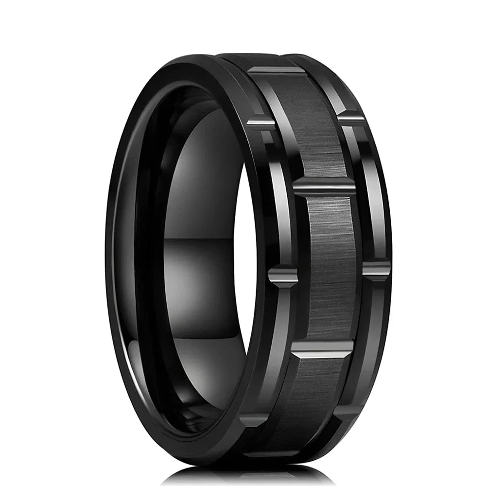Fashion Men 8MM Stainless Steel Ring Black Color Brushed Double Groove Pattern Men's Wedding Ring Party Jewelry For Women Gift