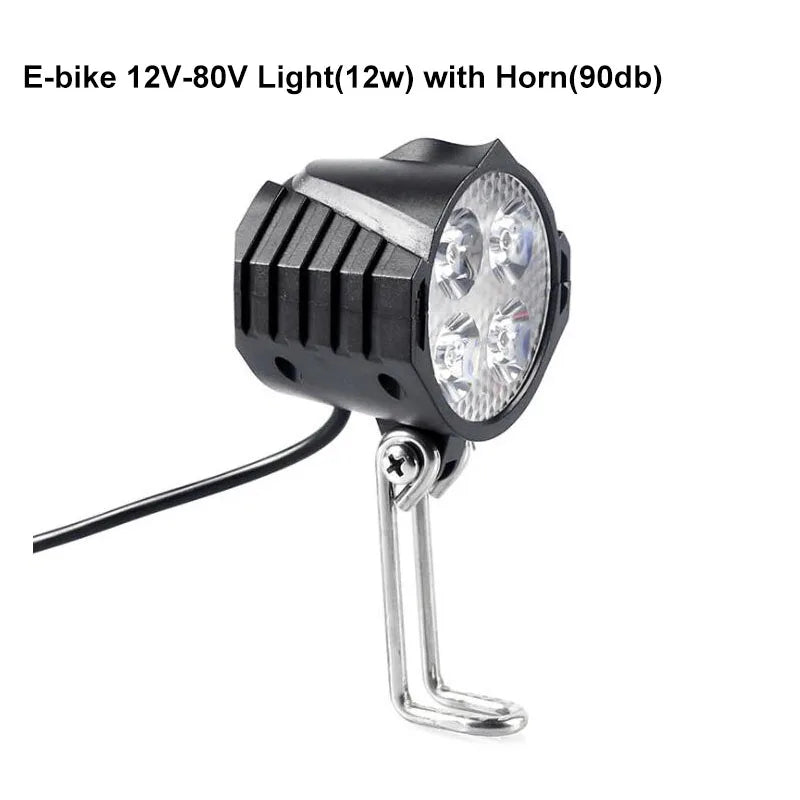 NEW E-Bike 12V 24V 36V 48V 60V 72V Electric Bicycle Light with Horn Waterproof IPX4 Headlight Horn Set Front Headlight Horn Set