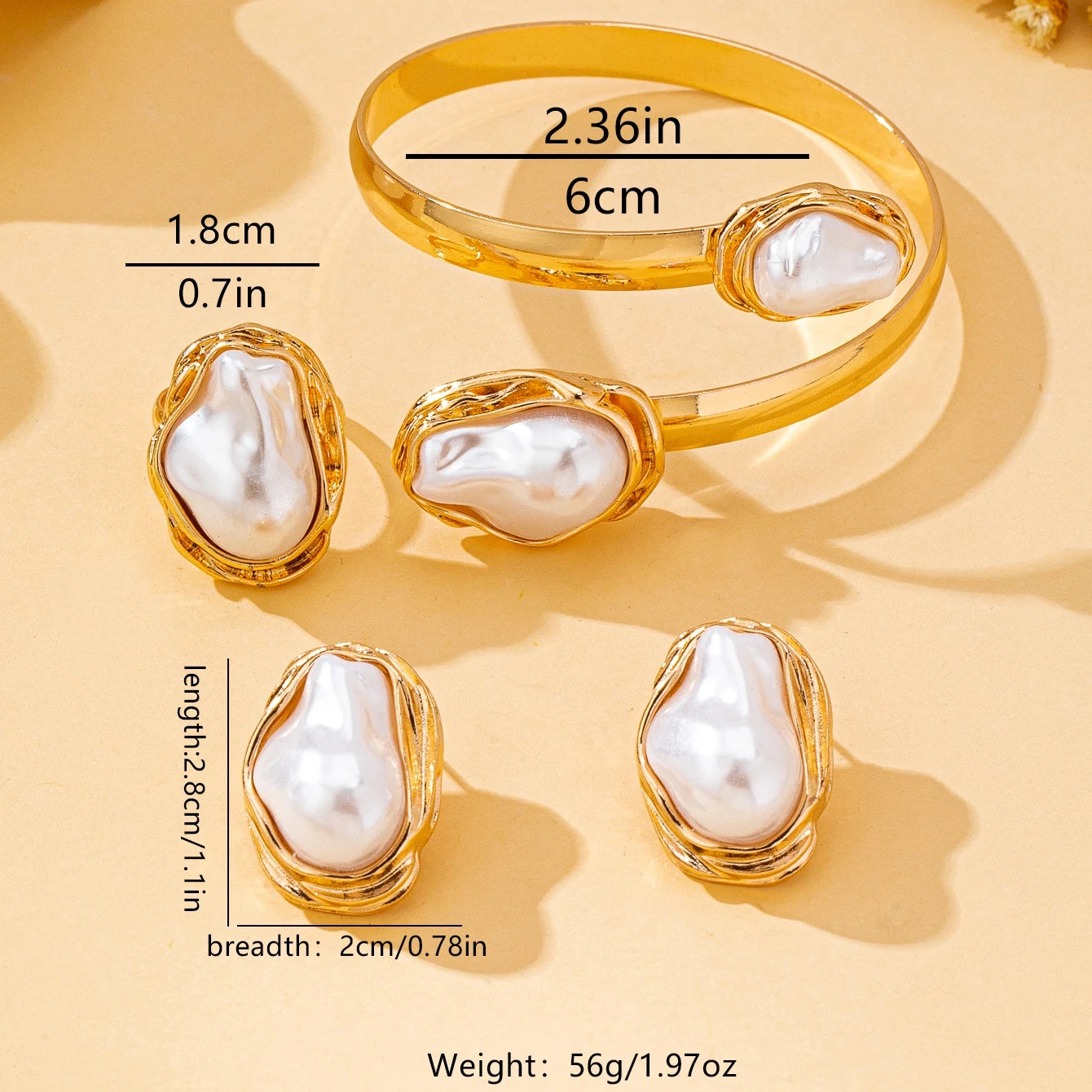 Women's Jewelry Set, Fashionable Baroque Style Bracelet, Ring, and Earring Set, Suitable for Daily Wear, Parties, and as a Gift