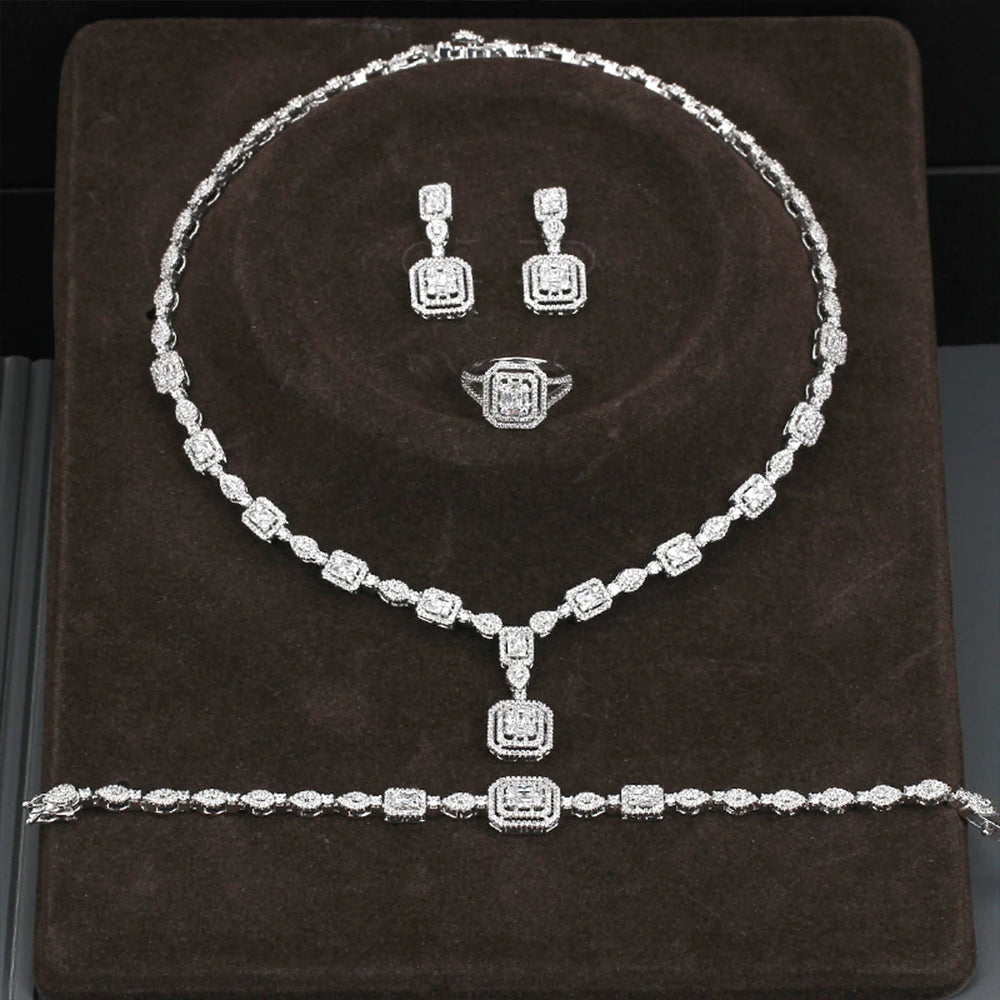 Bridal jewelry set, ladies' earrings and necklace set, rhinestone and crystal wedding jewelry set, 3 pieces of gifts