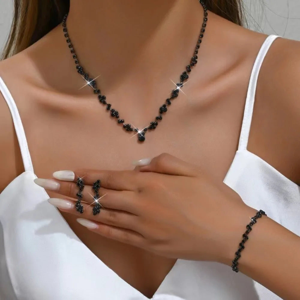 Bridal Shining Crystal Jewelry Set Rhinestone Exquisite Earrings Bracelet Diamond Necklace Women