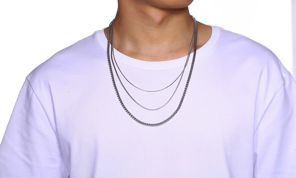 1/2/3MM Thin Chain Necklace for Men Women,Stainless Steel Square Box Chain Link Collars,Male Unisex Jewelry Gift