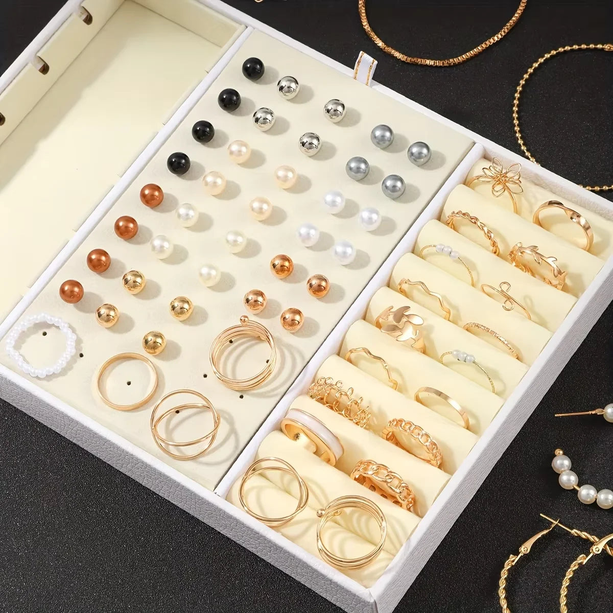 92Pcs Women's Fashion Jewelry Set Contain Hoop Earrings、Stud Earrings、Bracelet、Necklace and Ring,Versatile Daily Jewelry