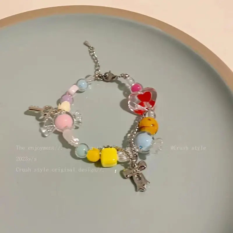 Colorful Beaded Bracelet for Women and Girls Y2K Fashion Cute Butterfly Bow Bead Sweet Star BraceletsKorean Jewelry Party Gift