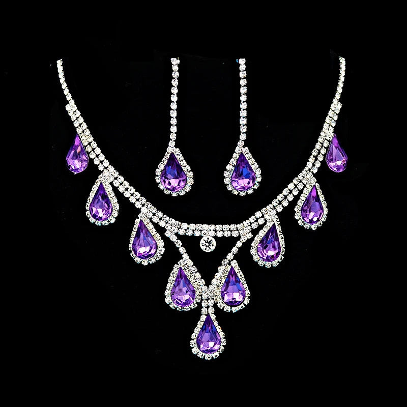 Romantic 2 Pieces/set Wedding Jewelry Set Shiny Crystal Bridal Jewelry Set Ladies Necklace Earrings