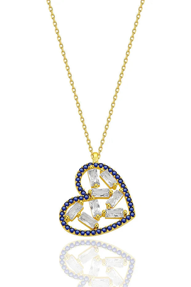 925 Sterling Silver Heart Pendant – Crystal Diamond Style Necklace