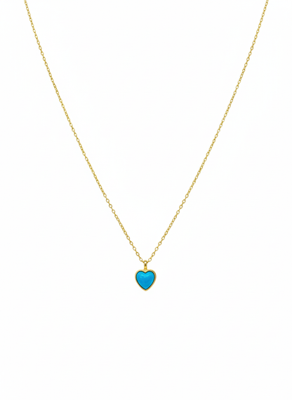 Stainless Steel Minimal Blue Stone Heart Necklace