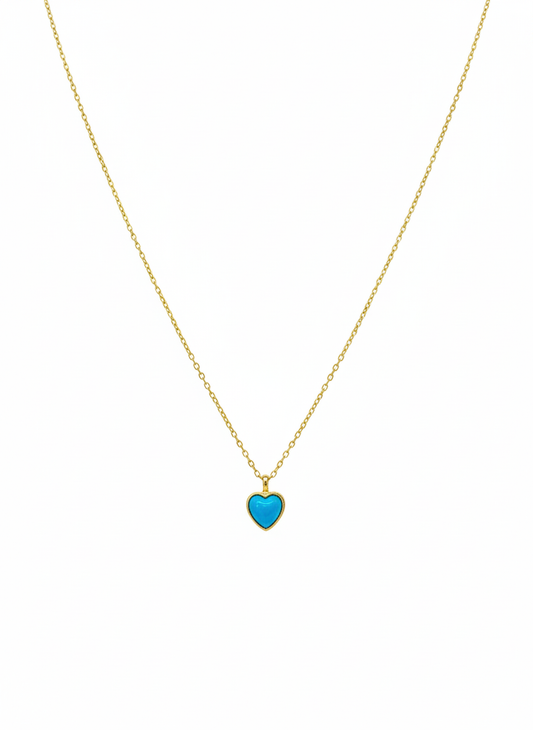 Stainless Steel Minimal Blue Stone Heart Necklace