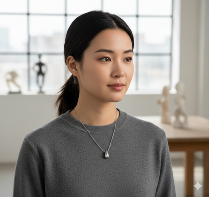 Stainless Steel Silver Teardrop Necklace for Women