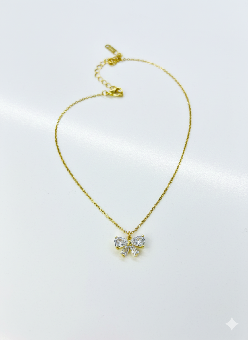 Stainless Steel Zircon Bow Necklace for Women