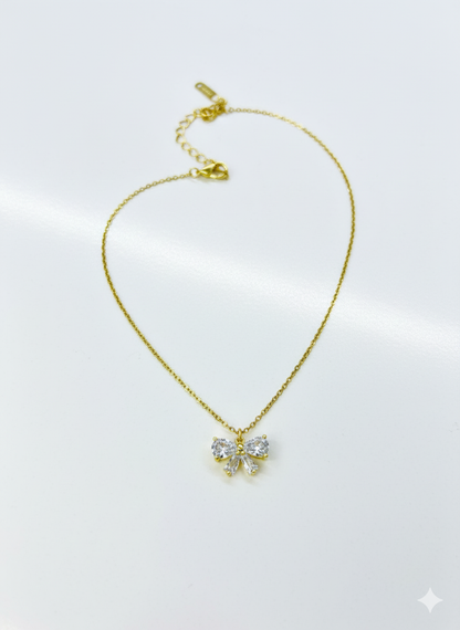 Stainless Steel Zircon Bow Necklace for Women