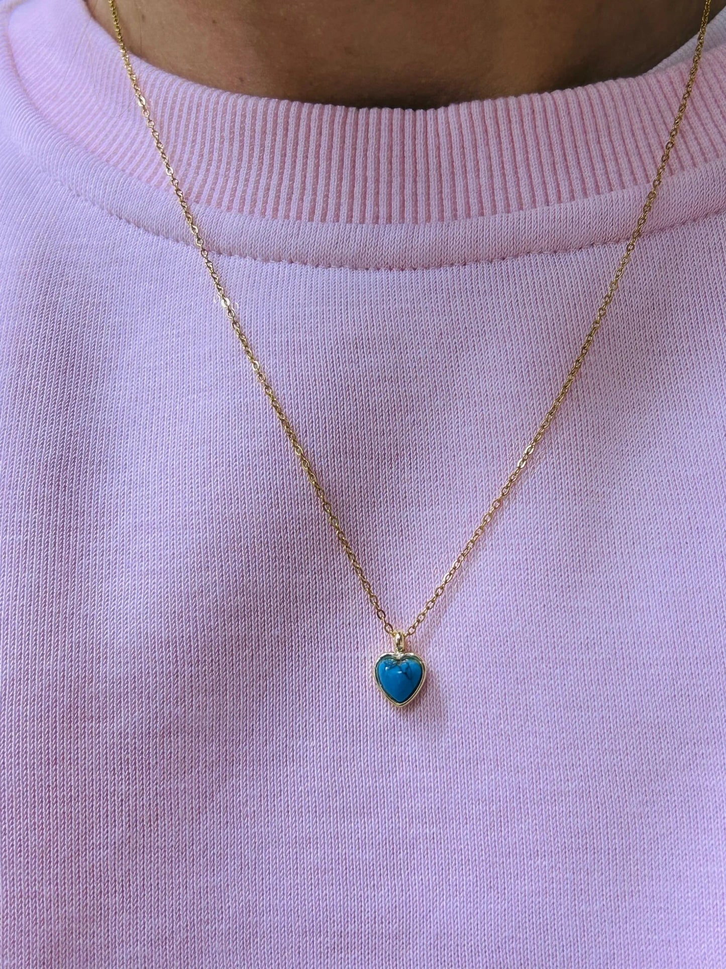 Stainless Steel Minimal Blue Stone Heart Necklace