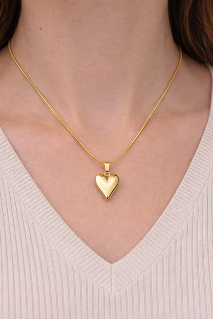 Stainless Steel Snake Chain Dome Heart Necklace