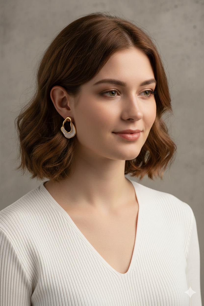 Asymmetric Plaid Enamel Gold Tone Earrings for Women Modern Stylish