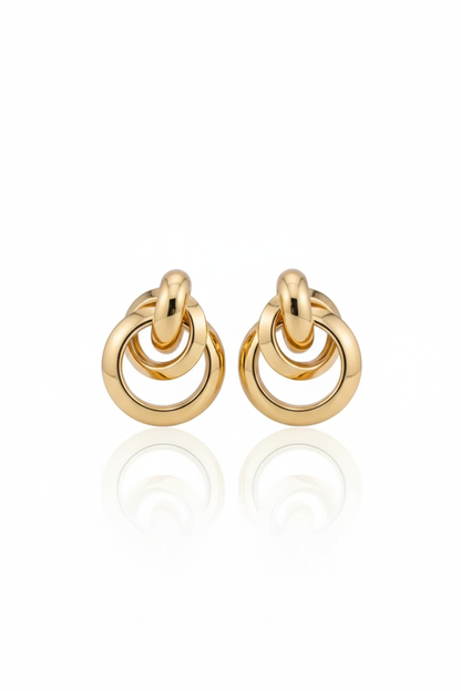 Trendy Luxury Gold Interlocking Circle Earrings for Women Modern Chic