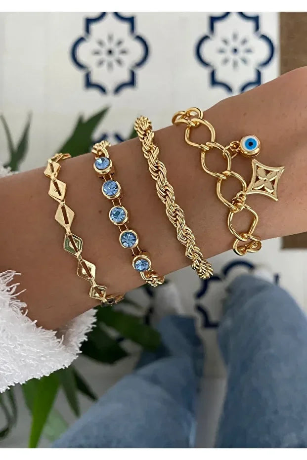 Turquoise Beaded Bracelet Set – Layered Stackable Boho Bracelet Combo