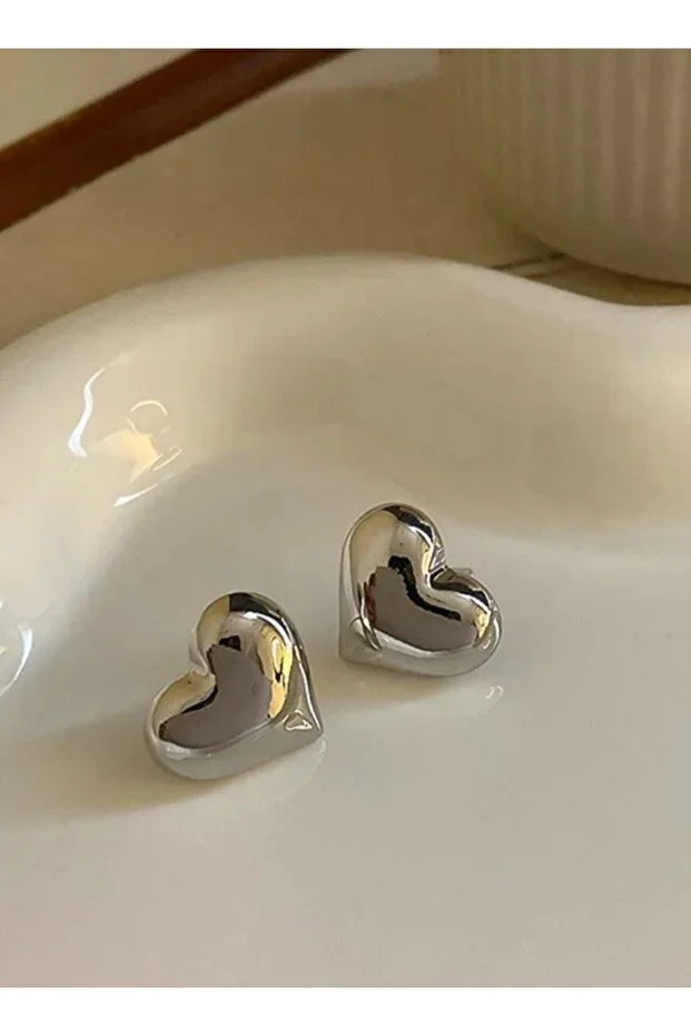 Silver Heart Earrings for Women Elegant Minimal Daily Jewelry