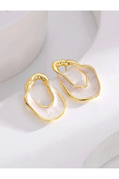 Asymmetric Plaid Enamel Gold Tone Earrings for Women Modern Stylish