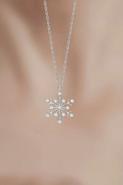 925 Sterling Silver Snowflake Necklace with White Stone