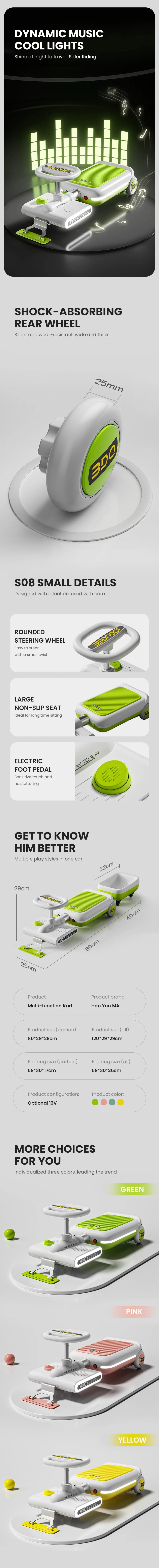 Electric Floor Scrubber, Fully Automatic Multifunctional, Children's Go Kart, Four-wheel, Children's Toy Bike, Drift Bike