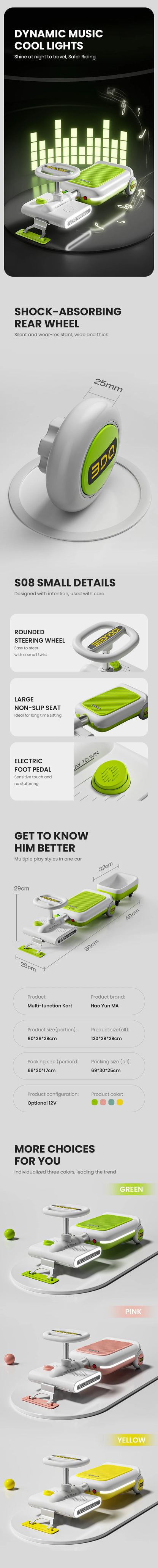 Electric Floor Scrubber, Fully Automatic Multifunctional, Children's Go Kart, Four-wheel, Children's Toy Bike, Drift Bike