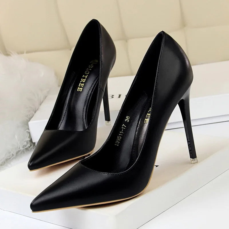 New Women Slippers Korean Fashion Simple Shallow Pointed Mouth Thin High Heel Sandals Mature Women Sandals