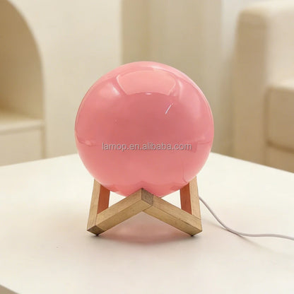 Modern Round Ball Soft Glow Wooden Stand Base Lamp Cute Kids Room Decor Light Cream Style Bedroom Desktop Ambient Lamp