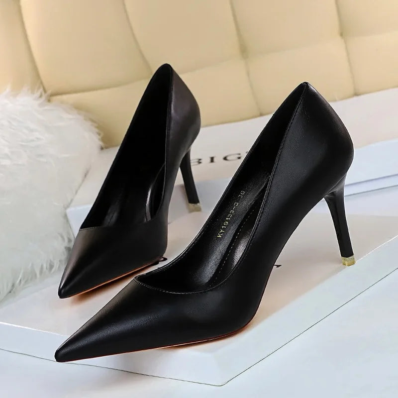 New Women Slippers Korean Fashion Simple Shallow Pointed Mouth Thin High Heel Sandals Mature Women Sandals