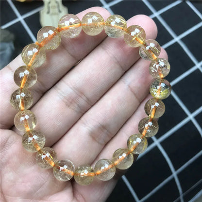 9mm Natural Gold Rutilated Bracelet Jewelry For Woman Lady Man Healing Wealth Gift Crystal Beads Quartz Gemstone Strands AAAAA