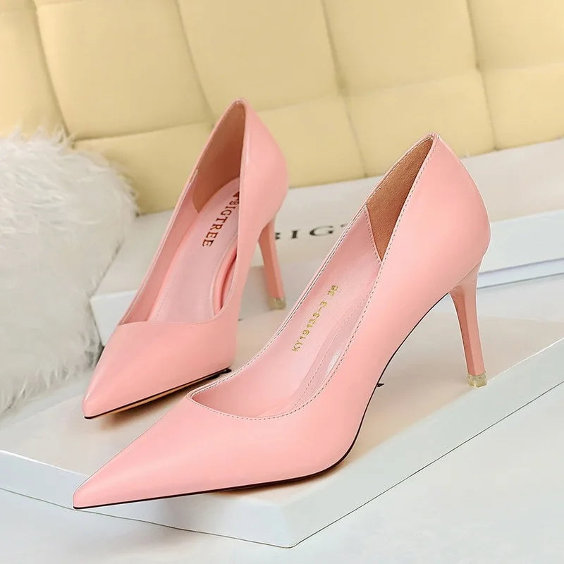 New Women Slippers Korean Fashion Simple Shallow Pointed Mouth Thin High Heel Sandals Mature Women Sandals