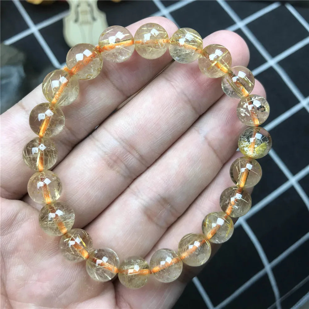 9mm Natural Gold Rutilated Bracelet Jewelry For Woman Lady Man Healing Wealth Gift Crystal Beads Quartz Gemstone Strands AAAAA