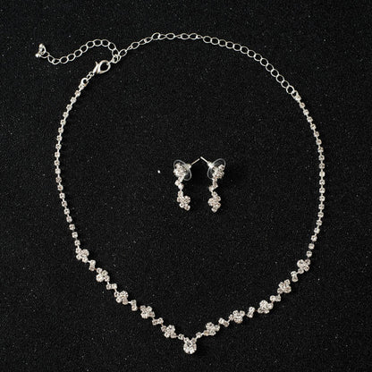 Women Fashion Necklace Earrings Set Rhinestone Wedding Accessories Bridal Lady Dangle Earring Pendant Elegant Jewellery Sets