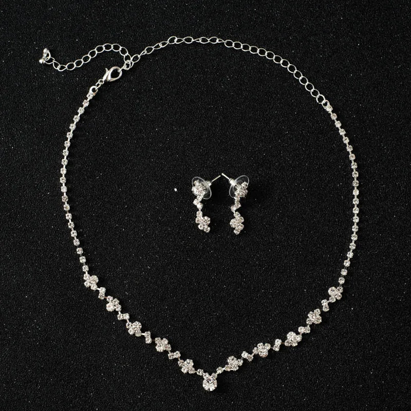 Women Fashion Necklace Earrings Set Rhinestone Wedding Accessories Bridal Lady Dangle Earring Pendant Elegant Jewellery Sets