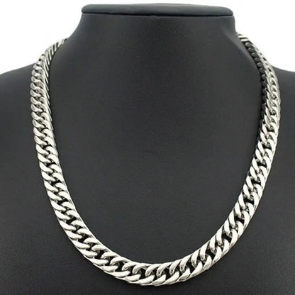 Popular Double Linked 4 Side Polished Stainless Steel Thick Cuban Chain Necklace