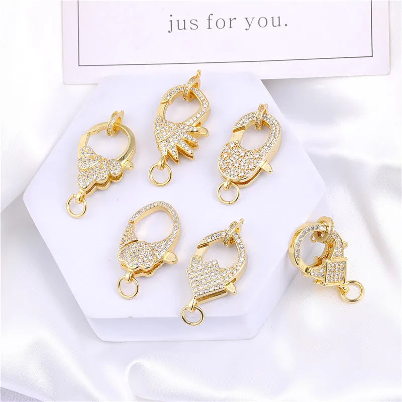 Juya DIY Jewelry Accessories Gold Zirconia Clasps Bracelets Connectors For Handmade Jewellery Makings