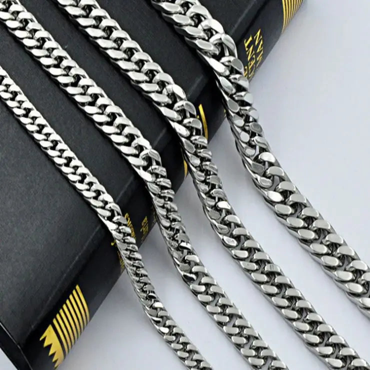 Popular Double Linked 4 Side Polished Stainless Steel Thick Cuban Chain Necklace