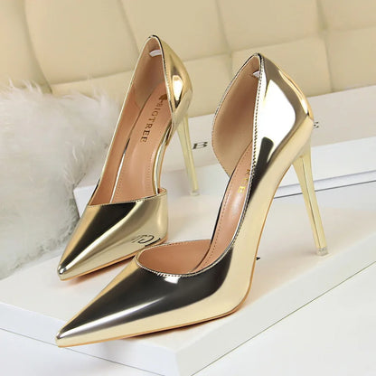18188-1 Trendy High Heels Shoes for Women Slip-On Pointed Toed Shallow Mouth Stiletto Office Heels Pump Wedding Shoes for Bride