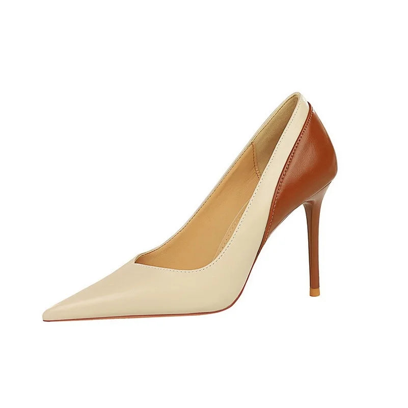 Elegant Vintage Shoes Party Beige Black 2024 Pointed Toe Sandals 10CM Stiletto High Heels for Ladies