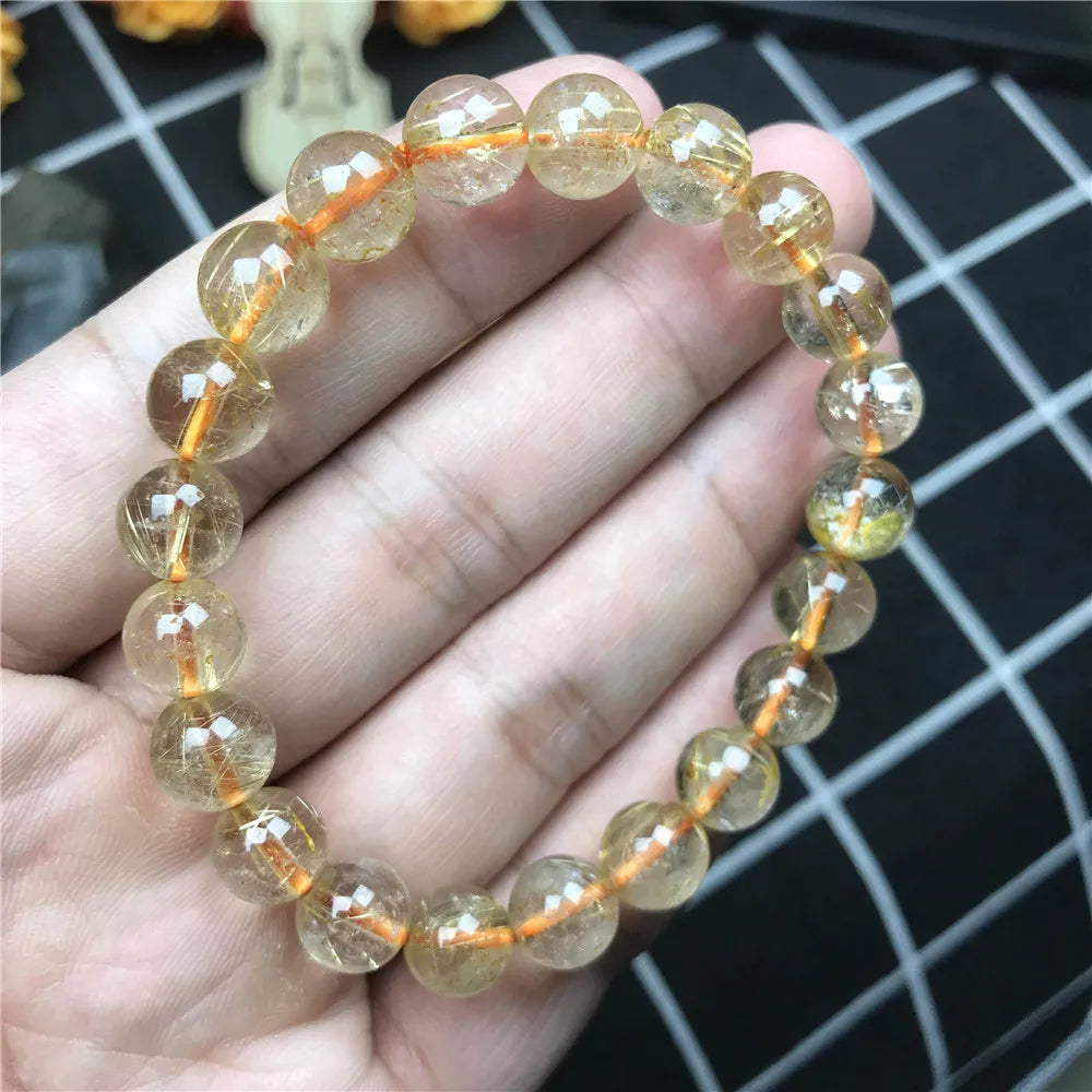 9mm Natural Gold Rutilated Bracelet Jewelry For Woman Lady Man Healing Wealth Gift Crystal Beads Quartz Gemstone Strands AAAAA