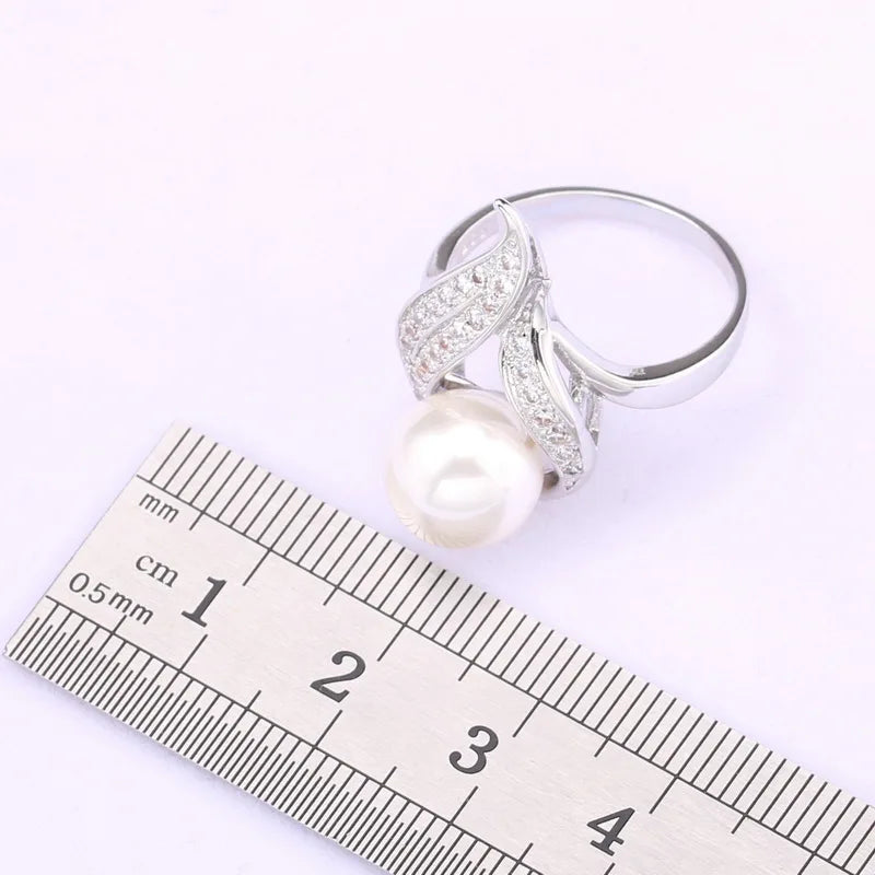 Natural White Pearl Necklace Set For Women Zircon Jewellery Sets Bracelet Earrings Rings Wedding Gift
