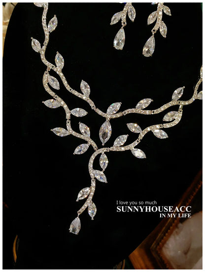 Fine Jewelry Sets For Women S925 Sterling Necklace Top Quality Floral Design Earrings Shinning Party Wedding Accessories Set