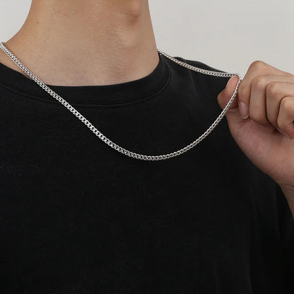 Sterling Silver 925 Chain Jewelry 1mm 1.5mm Rhodium Gold Plate Laminated Miami Cuban Link Chain Necklace for Men Women